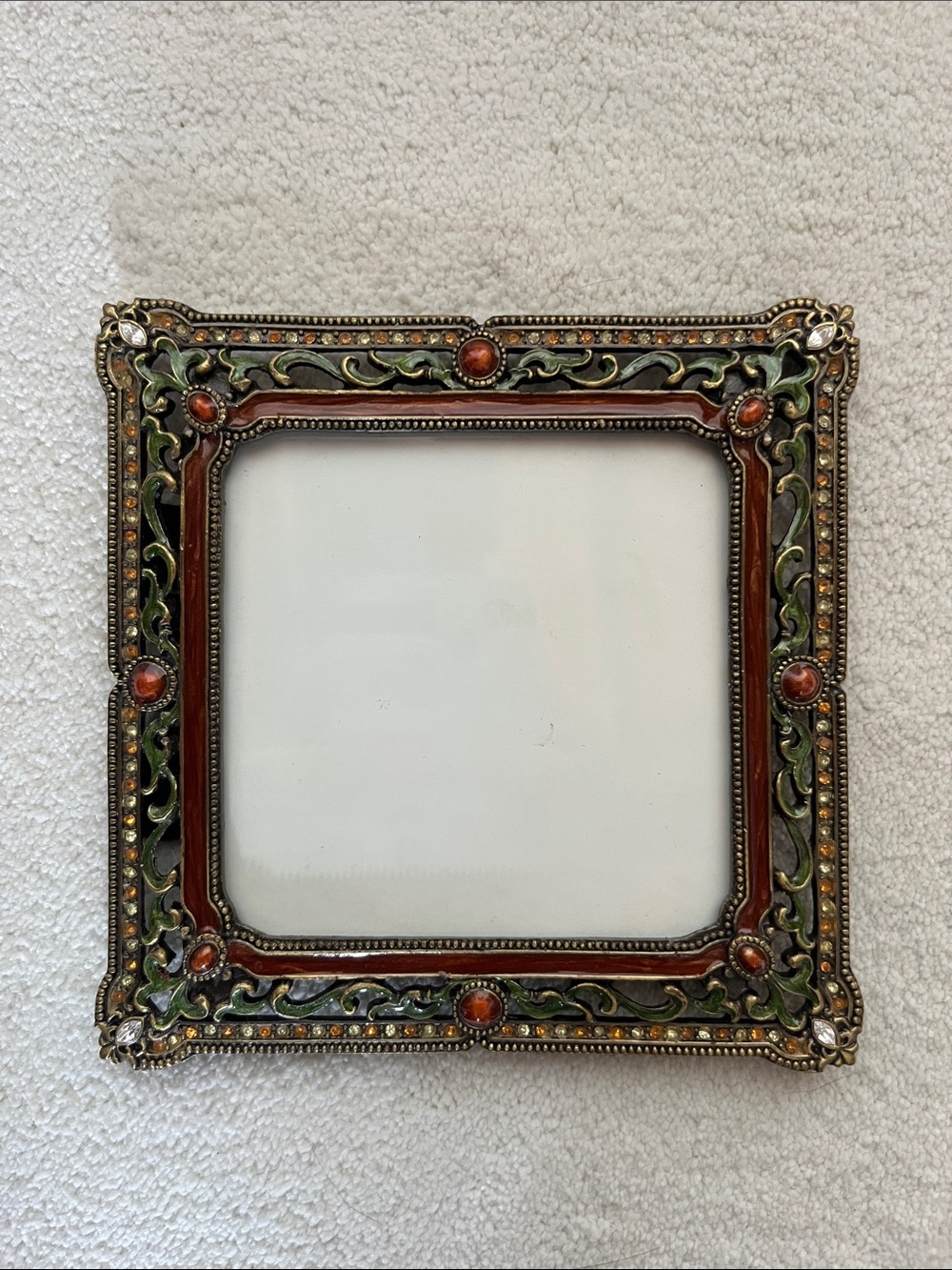 Vintage Bombay Company Picture Frame with Enamel and Crystal Accents, Square 4x4